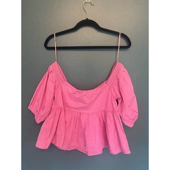 Free People Veronica Sweetheart Puff Sleeve Boydoll top barbie pink Size XS - Picture 3 of 3